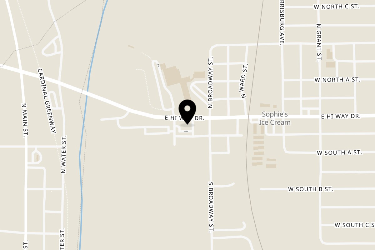 Map showing the location of Pappies Smokehouse & Lunch Box on 505 W Main St in Gas City